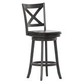 Felicity Commercial Grade Wood Classic Crossback Swivel Bar Height Barstool with Padded Black LeatherSoft Seat, Gray Wash Walnut
