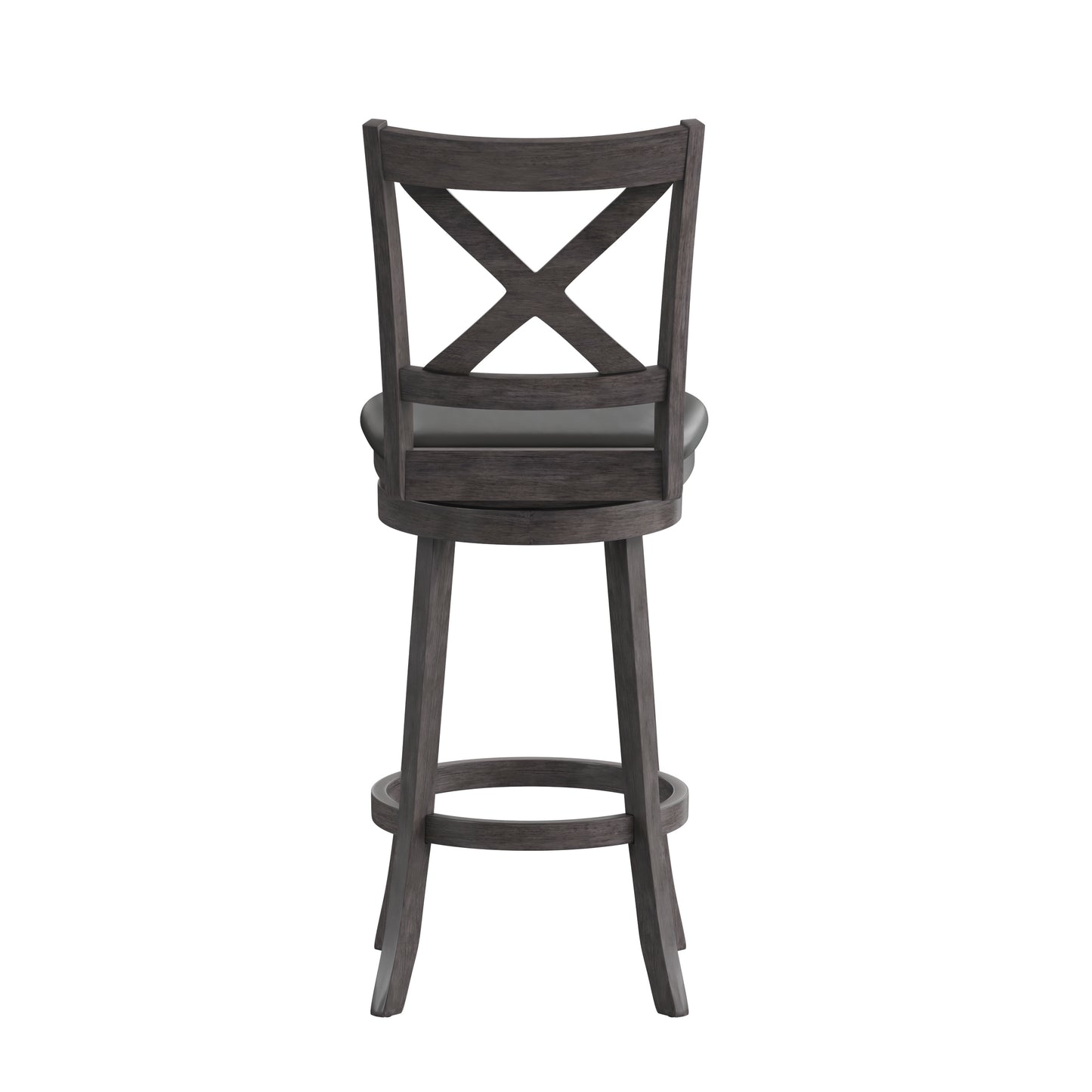 Felicity Commercial Grade Wood Classic Crossback Swivel Bar Height Barstool with Padded Black LeatherSoft Seat, Gray Wash Walnut