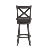 Felicity Commercial Grade Wood Classic Crossback Swivel Bar Height Barstool with Padded Black LeatherSoft Seat, Gray Wash Walnut