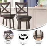 Felicity Commercial Grade Wood Classic Crossback Swivel Bar Height Barstool with Padded Black LeatherSoft Seat, Gray Wash Walnut