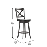 Felicity Commercial Grade Wood Classic Crossback Swivel Bar Height Barstool with Padded Black LeatherSoft Seat, Gray Wash Walnut