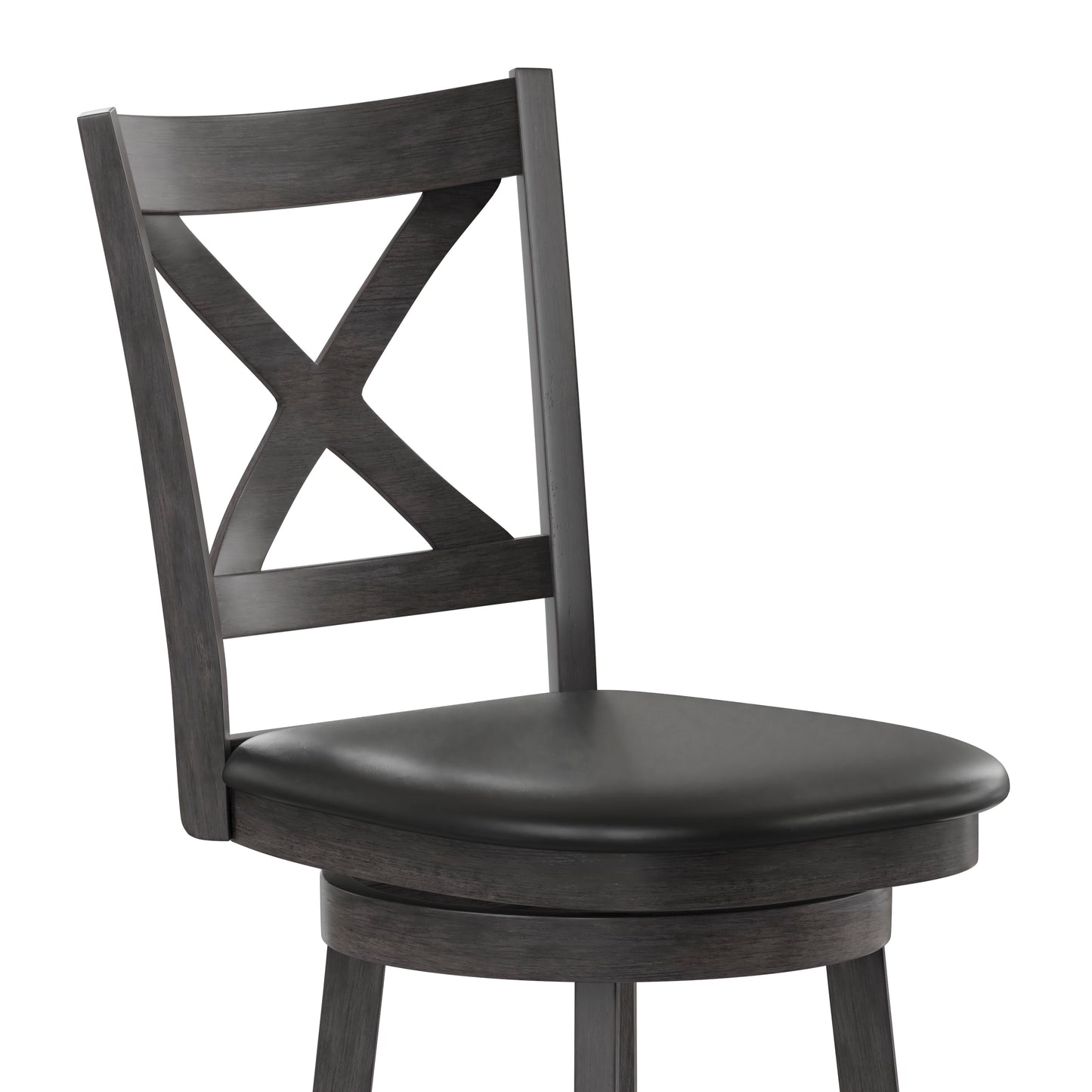 Felicity Commercial Grade Wood Classic Crossback Swivel Bar Height Barstool with Padded Black LeatherSoft Seat, Gray Wash Walnut