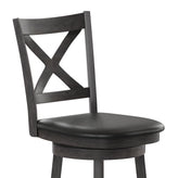 Felicity Commercial Grade Wood Classic Crossback Swivel Bar Height Barstool with Padded Black LeatherSoft Seat, Gray Wash Walnut