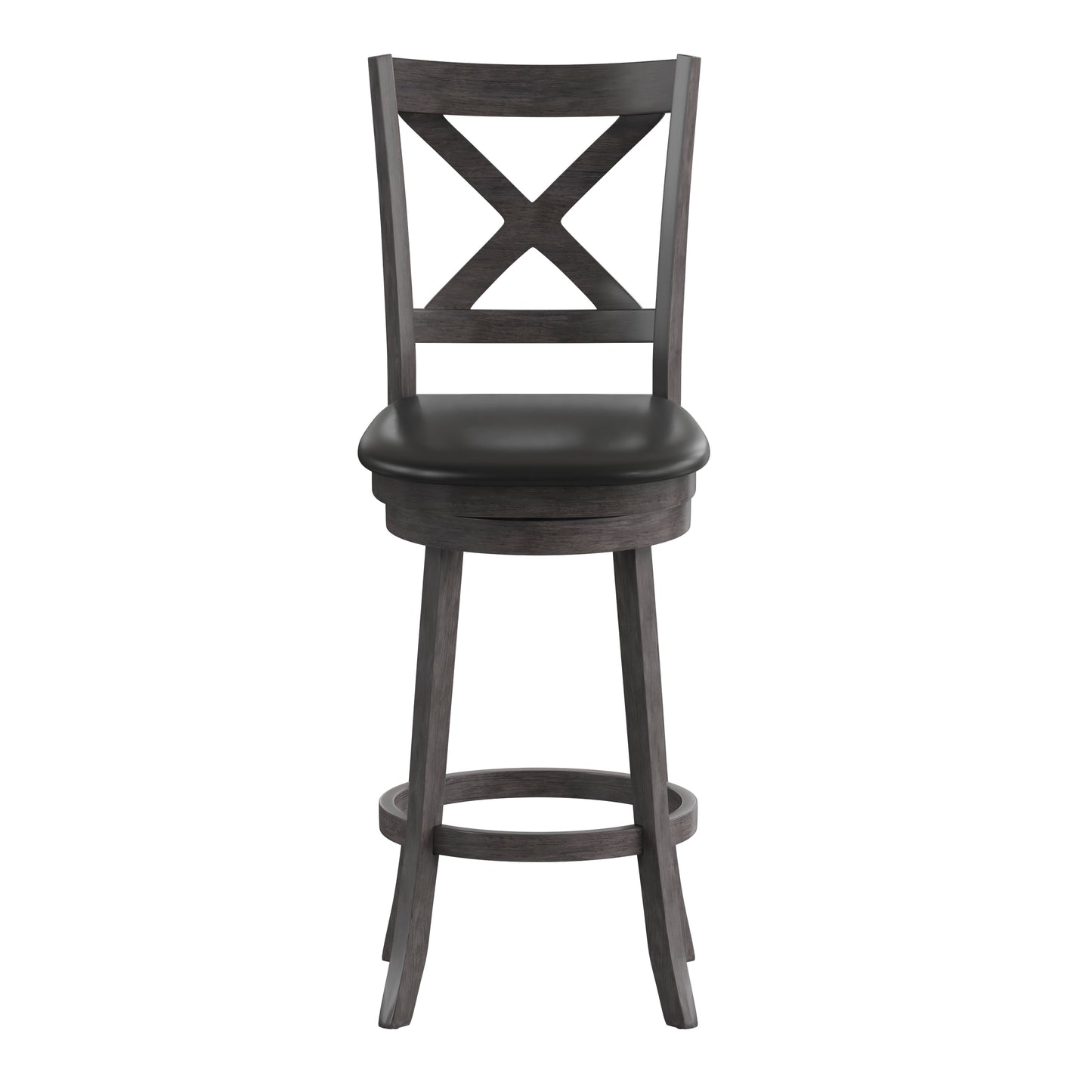 Felicity Commercial Grade Wood Classic Crossback Swivel Bar Height Barstool with Padded Black LeatherSoft Seat, Gray Wash Walnut