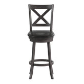 Felicity Commercial Grade Wood Classic Crossback Swivel Bar Height Barstool with Padded Black LeatherSoft Seat, Gray Wash Walnut