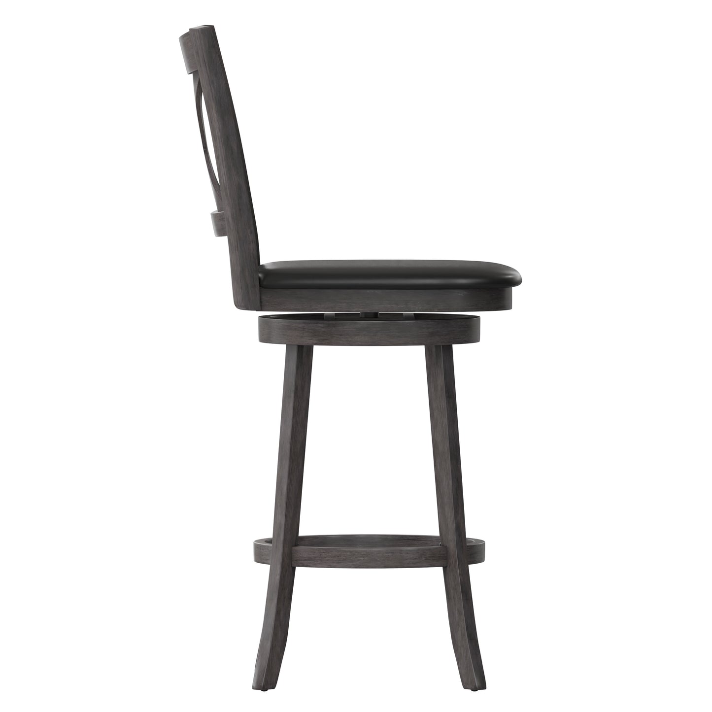 Felicity Commercial Grade Wood Classic Crossback Swivel Bar Height Barstool with Padded Black LeatherSoft Seat, Gray Wash Walnut