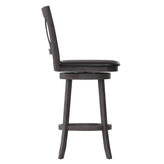 Felicity Commercial Grade Wood Classic Crossback Swivel Bar Height Barstool with Padded Black LeatherSoft Seat, Gray Wash Walnut