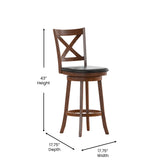 Felicity Commercial Grade Wood Classic Crossback Swivel Bar Height Barstool with Padded Black LeatherSoft Seat, Antique Oak