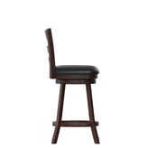Zerrick Commercial Grade Wood Classic Ladderback Swivel Counter Height Barstool with Padded Black LeatherSoft Seat, Espresso