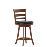 Zerrick Commercial Grade Wood Classic Ladderback Swivel Counter Height Barstool with Padded Black LeatherSoft Seat, Antique Oak