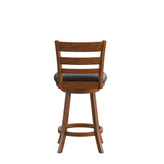 Zerrick Commercial Grade Wood Classic Ladderback Swivel Counter Height Barstool with Padded Black LeatherSoft Seat, Antique Oak
