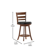 Zerrick Commercial Grade Wood Classic Ladderback Swivel Counter Height Barstool with Padded Black LeatherSoft Seat, Antique Oak