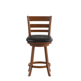 Zerrick Commercial Grade Wood Classic Ladderback Swivel Counter Height Barstool with Padded Black LeatherSoft Seat, Antique Oak