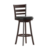 Zerrick Commercial Grade Wood Classic Ladderback Swivel Bar Height Barstool with Padded Black LeatherSoft Seat, Espresso