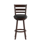 Zerrick Commercial Grade Wood Classic Ladderback Swivel Bar Height Barstool with Padded Black LeatherSoft Seat, Espresso