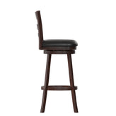 Zerrick Commercial Grade Wood Classic Ladderback Swivel Bar Height Barstool with Padded Black LeatherSoft Seat, Espresso