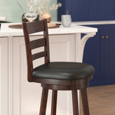 Zerrick Commercial Grade Wood Classic Ladderback Swivel Bar Height Barstool with Padded Black LeatherSoft Seat, Espresso