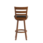Zerrick Commercial Grade Wood Classic Ladderback Swivel Bar Height Barstool with Padded Black LeatherSoft Seat, Antique Oak