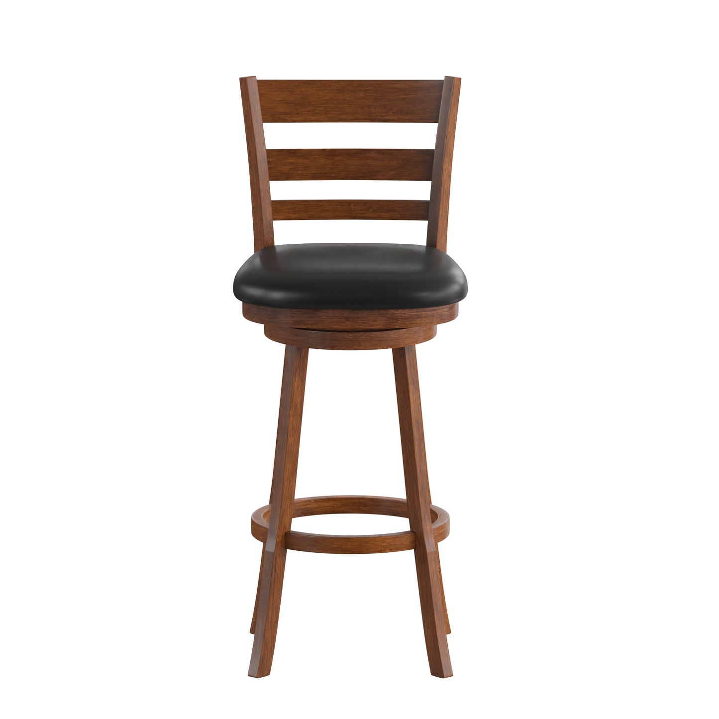 Zerrick Commercial Grade Wood Classic Ladderback Swivel Bar Height Barstool with Padded Black LeatherSoft Seat, Antique Oak