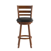 Zerrick Commercial Grade Wood Classic Ladderback Swivel Bar Height Barstool with Padded Black LeatherSoft Seat, Antique Oak