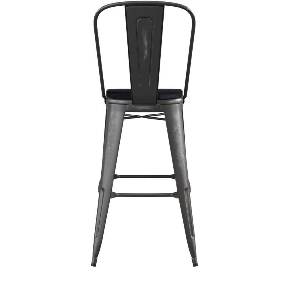 Carly Black Metal Outdoor Barstool with Black Poly Resin Wood Seat