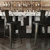 Carly Commercial Grade 30" High Copper Metal Indoor-Outdoor Barstool with Back with Black Poly Resin Wood Seat