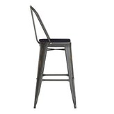 Carly Commercial Grade 30" High Copper Metal Indoor-Outdoor Barstool with Back with Black Poly Resin Wood Seat
