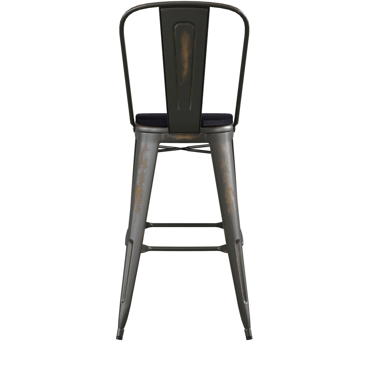 Carly Commercial Grade 30" High Copper Metal Indoor-Outdoor Barstool with Back with Black Poly Resin Wood Seat