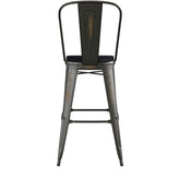 Carly Commercial Grade 30" High Copper Metal Indoor-Outdoor Barstool with Back with Black Poly Resin Wood Seat