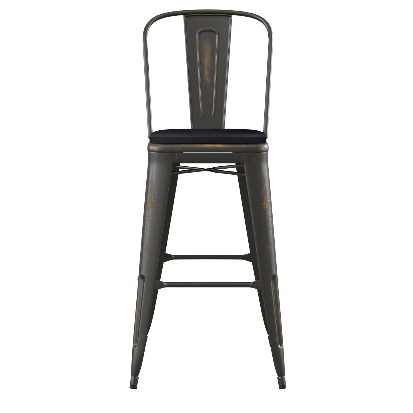 Carly Commercial Grade 30" High Copper Metal Indoor-Outdoor Barstool with Back with Black Poly Resin Wood Seat