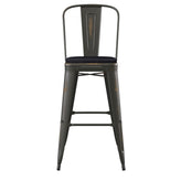 Carly Commercial Grade 30" High Copper Metal Indoor-Outdoor Barstool with Back with Black Poly Resin Wood Seat