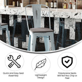 Carly Commercial Grade 30" High Green-Blue Metal Indoor-Outdoor Barstool with Back with Gray Poly Resin Wood Seat