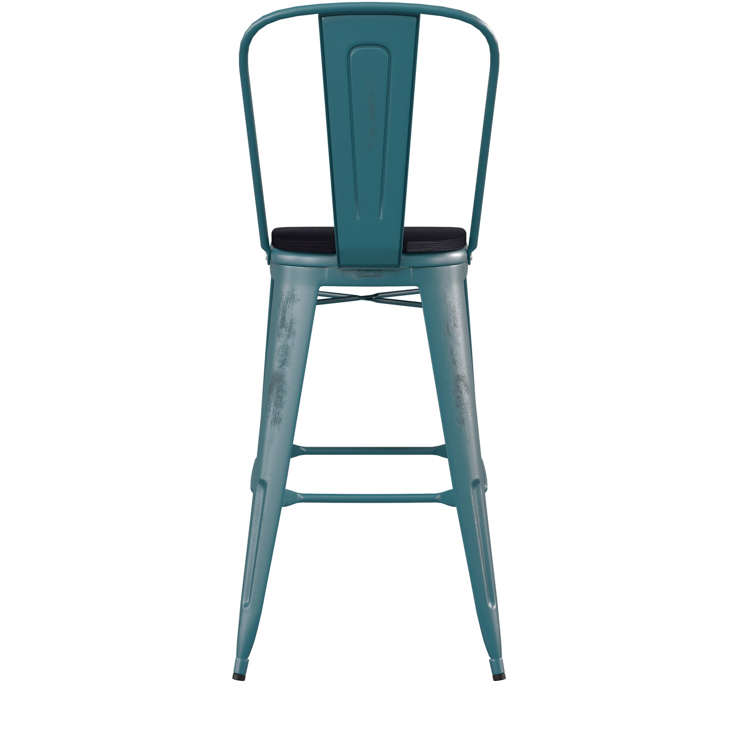 Carly Commercial Grade 30" High Kelly Blue-Teal Metal Indoor-Outdoor Barstool with Back with Black Poly Resin Wood Seat