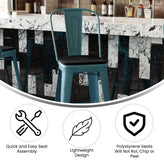 Carly Commercial Grade 30" High Kelly Blue-Teal Metal Indoor-Outdoor Barstool with Back with Black Poly Resin Wood Seat