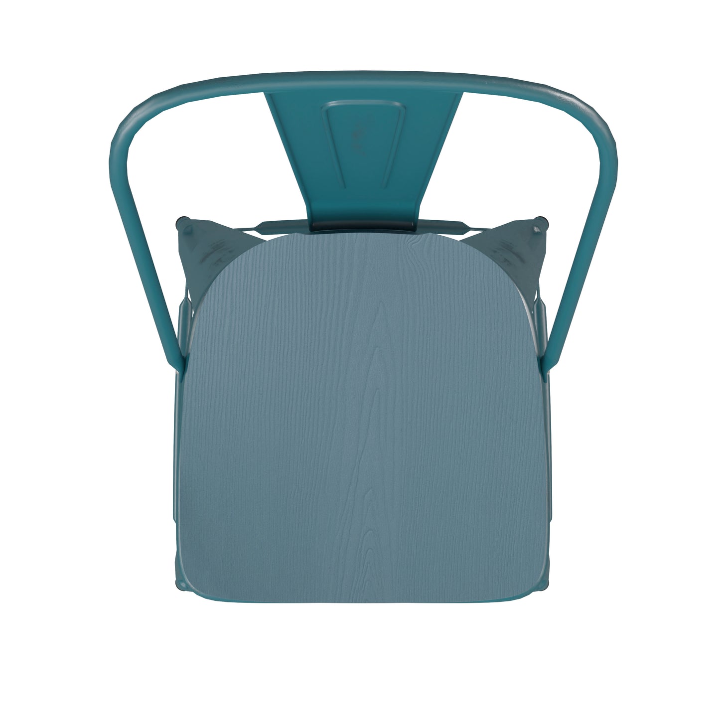 Carly Commercial Grade 30" High Kelly Blue-Teal Metal Indoor-Outdoor Barstool with Back with Teal-Blue Poly Resin Wood Seat