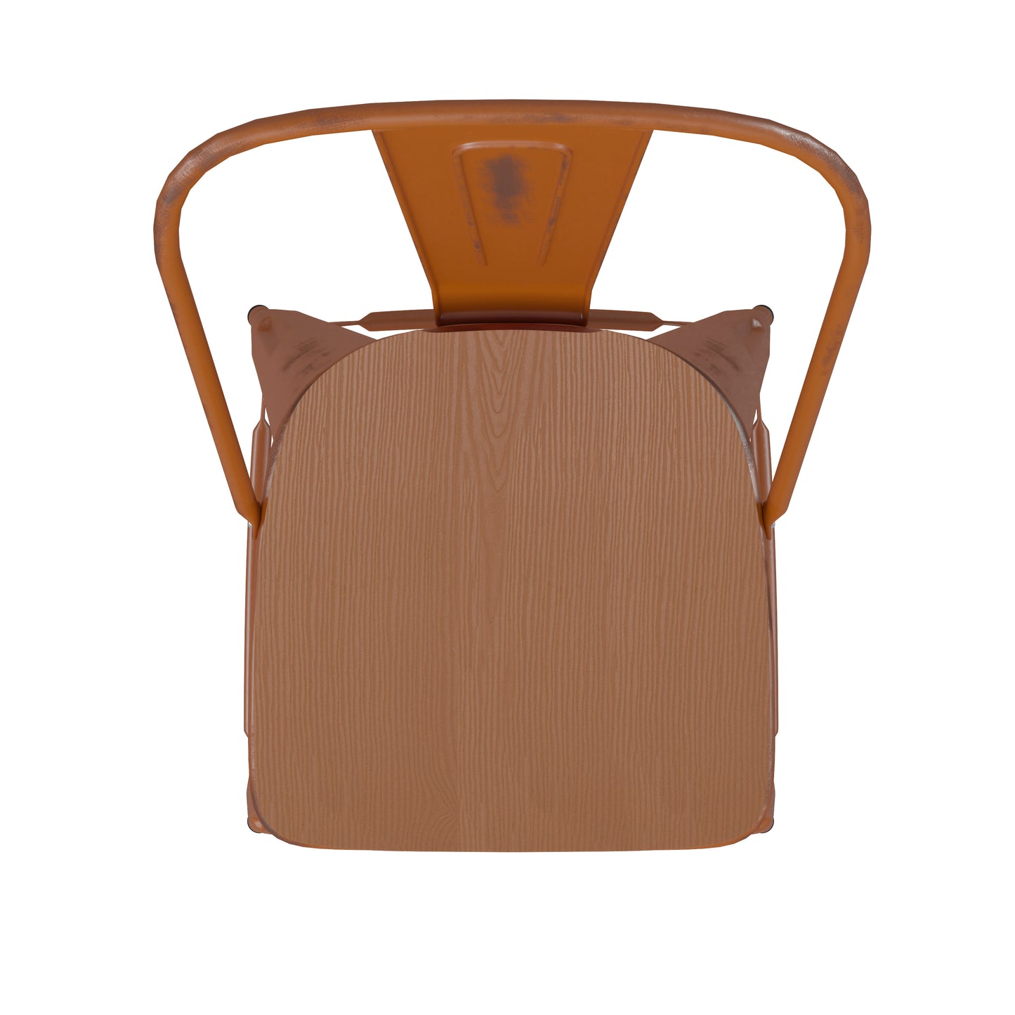 Carly Commercial Grade 30" High Orange Metal Indoor-Outdoor Barstool with Back with Teak Poly Resin Wood Seat