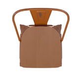 Carly Commercial Grade 30" High Orange Metal Indoor-Outdoor Barstool with Back with Teak Poly Resin Wood Seat