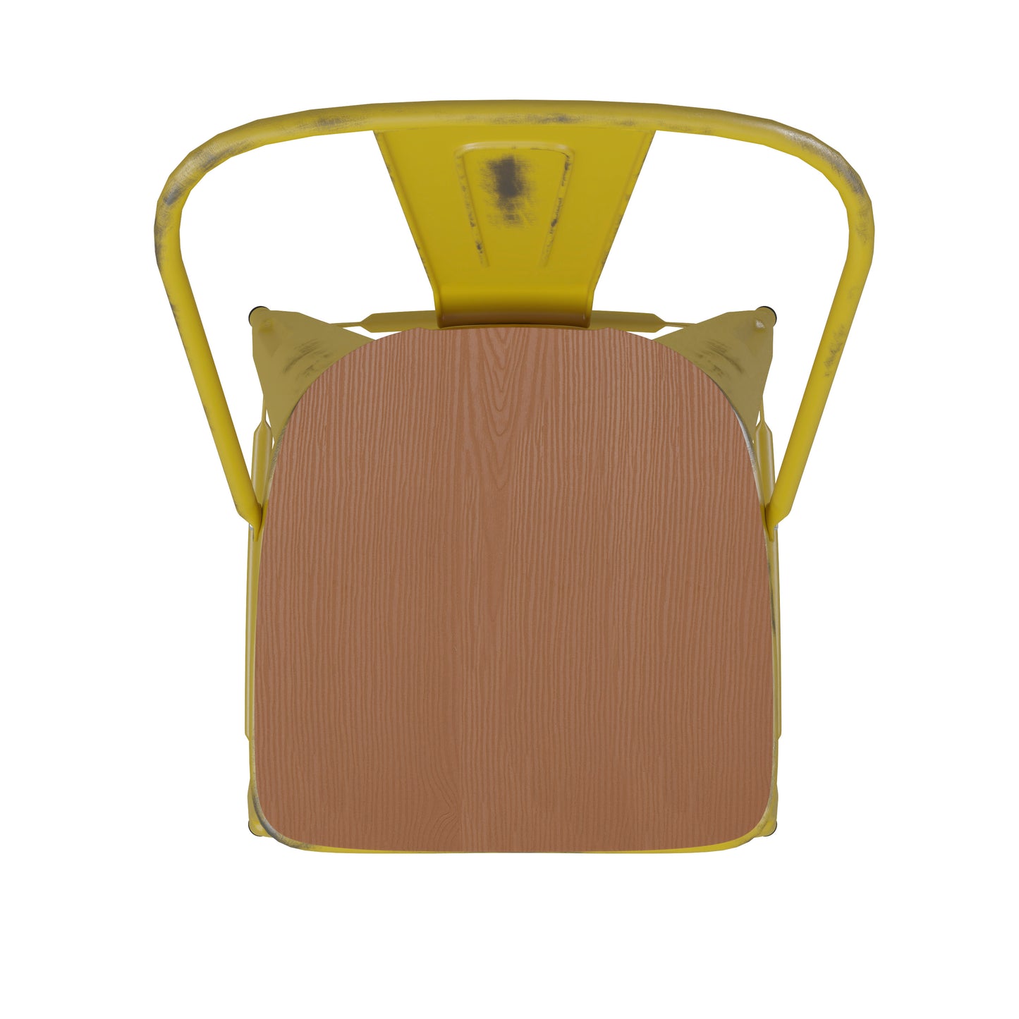 Carly Commercial Grade 30" High Yellow Metal Indoor-Outdoor Barstool with Back with Teak Poly Resin Wood Seat