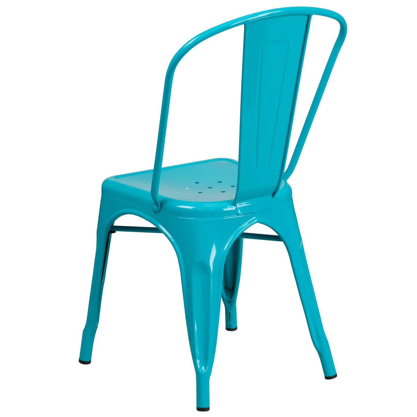 Foster Commercial Grade 31.5" Square Crystal Teal-Blue Metal Indoor-Outdoor Table Set with 4 Stack Chairs