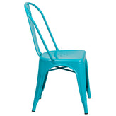 Foster Commercial Grade 31.5" Square Crystal Teal-Blue Metal Indoor-Outdoor Table Set with 4 Stack Chairs