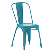 Tenley Commercial Grade Distressed Blue Metal Indoor-Outdoor Stackable Chair