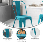 Tenley Commercial Grade Distressed Blue Metal Indoor-Outdoor Stackable Chair