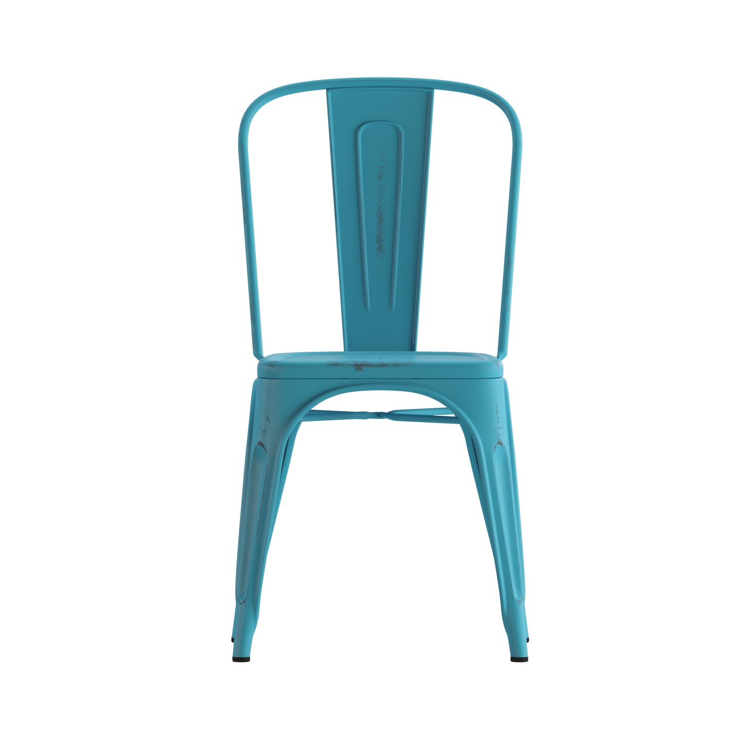 Tenley Commercial Grade Distressed Blue Metal Indoor-Outdoor Stackable Chair