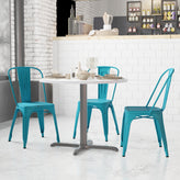 Tenley Commercial Grade Distressed Blue Metal Indoor-Outdoor Stackable Chair