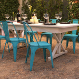 Tenley Commercial Grade Distressed Blue Metal Indoor-Outdoor Stackable Chair