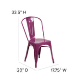 Foster Commercial Grade 31.5" Square Purple Metal Indoor-Outdoor Table Set with 4 Stack Chairs