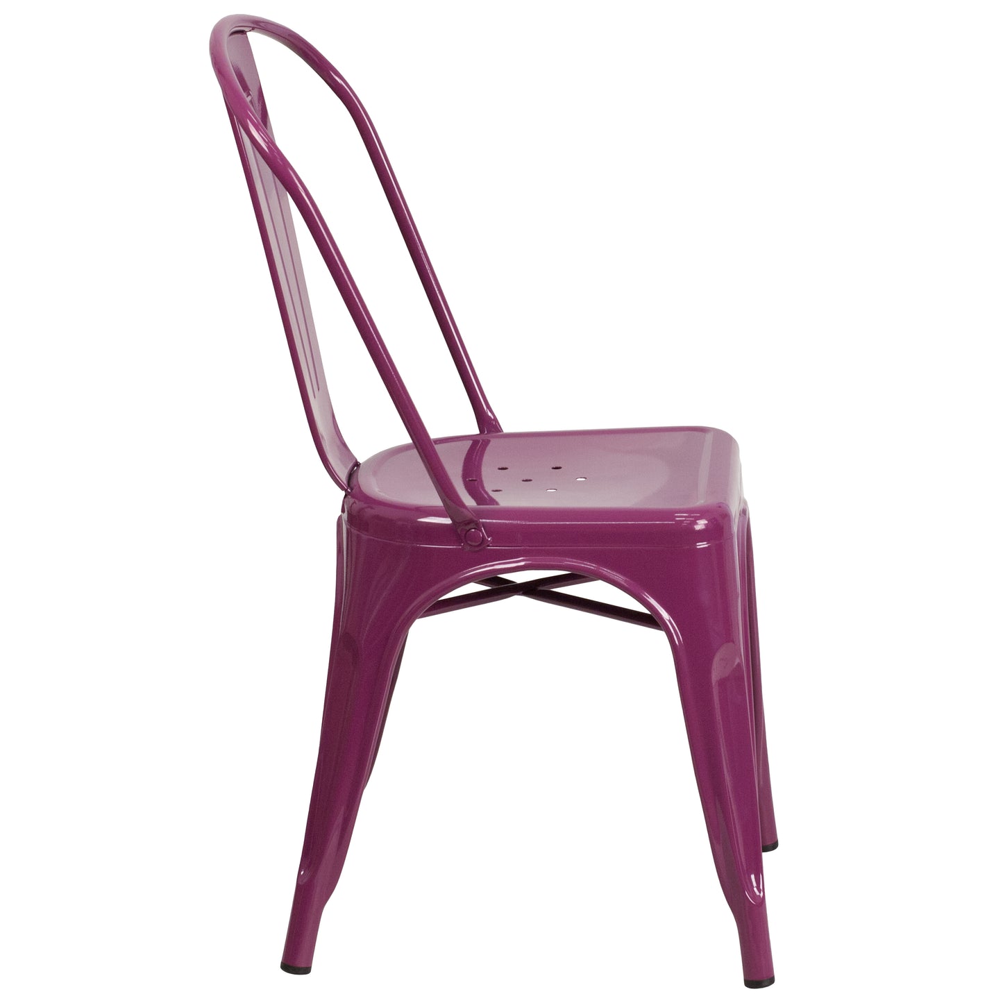 Foster Commercial Grade 31.5" Square Purple Metal Indoor-Outdoor Table Set with 4 Stack Chairs
