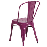 Foster Commercial Grade 31.5" Square Purple Metal Indoor-Outdoor Table Set with 4 Stack Chairs
