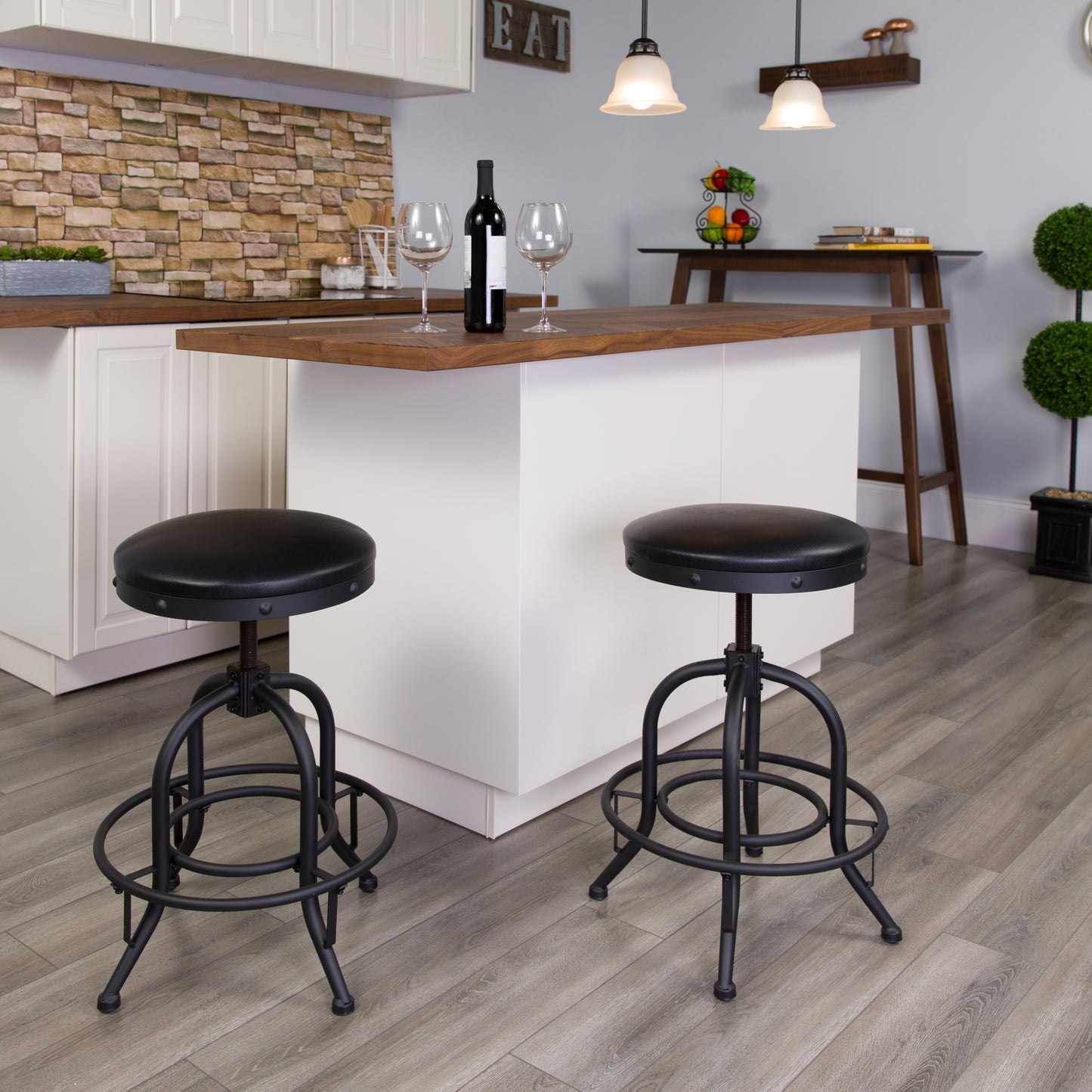 Carrington 24'' Counter Height Stool with Swivel Lift Black LeatherSoft Seat