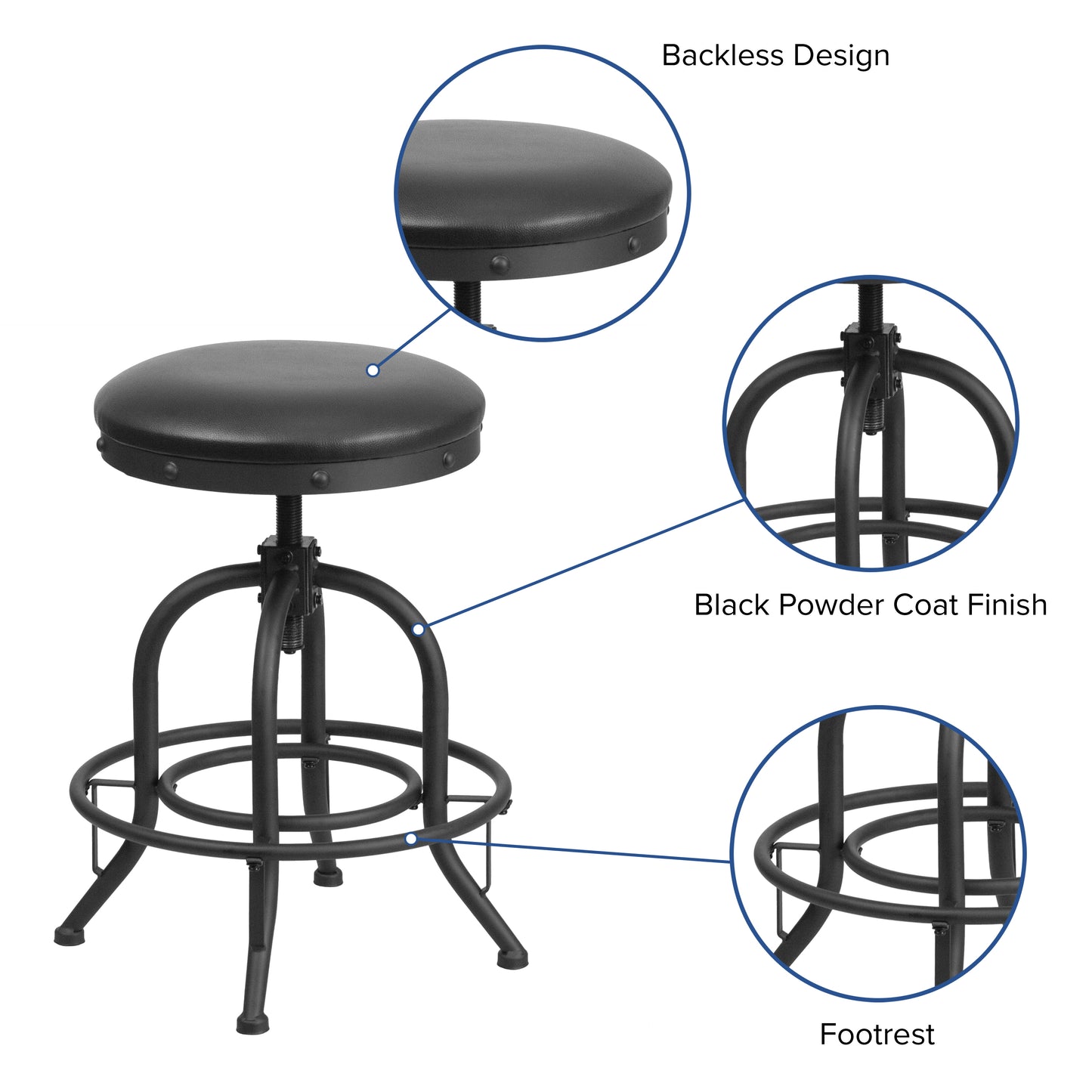 Carrington 24'' Counter Height Stool with Swivel Lift Black LeatherSoft Seat